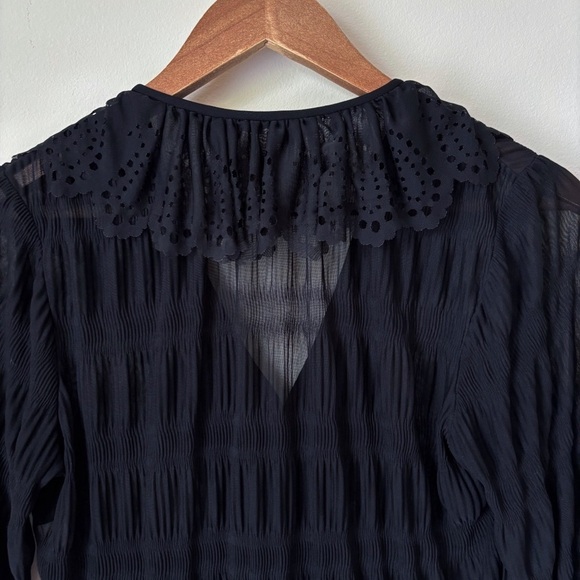 Kay Unger Ruffle Blouse 12 Perforated Black - Picture 5 of 9